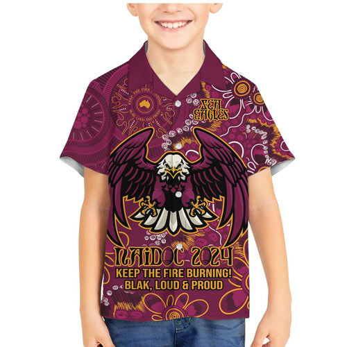 Personalised Sea Eagles NAIDOC Week 2024 Family Matching Mermaid Dress and Hawaiian Shirt Aboriginal Fire Burning Sparks