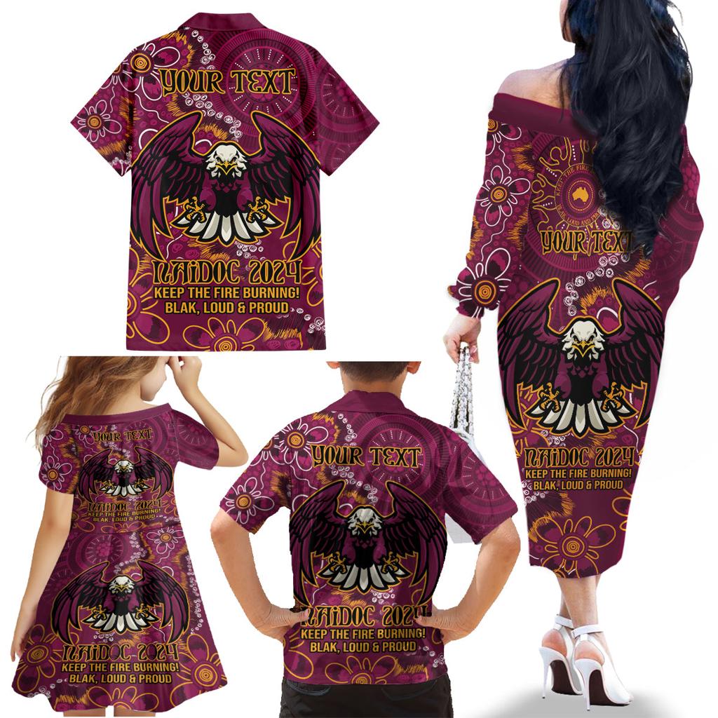 Personalised Sea Eagles NAIDOC Week 2024 Family Matching Off The Shoulder Long Sleeve Dress and Hawaiian Shirt Aboriginal Fire Burning Sparks