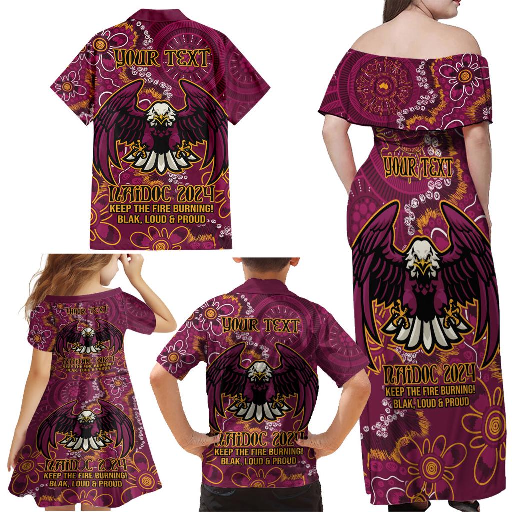 Personalised Sea Eagles NAIDOC Week 2024 Family Matching Off Shoulder Maxi Dress and Hawaiian Shirt Aboriginal Fire Burning Sparks