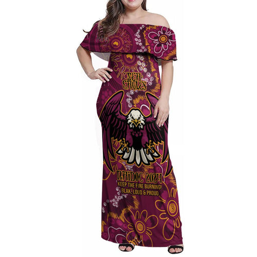 Personalised Sea Eagles NAIDOC Week 2024 Family Matching Off Shoulder Maxi Dress and Hawaiian Shirt Aboriginal Fire Burning Sparks