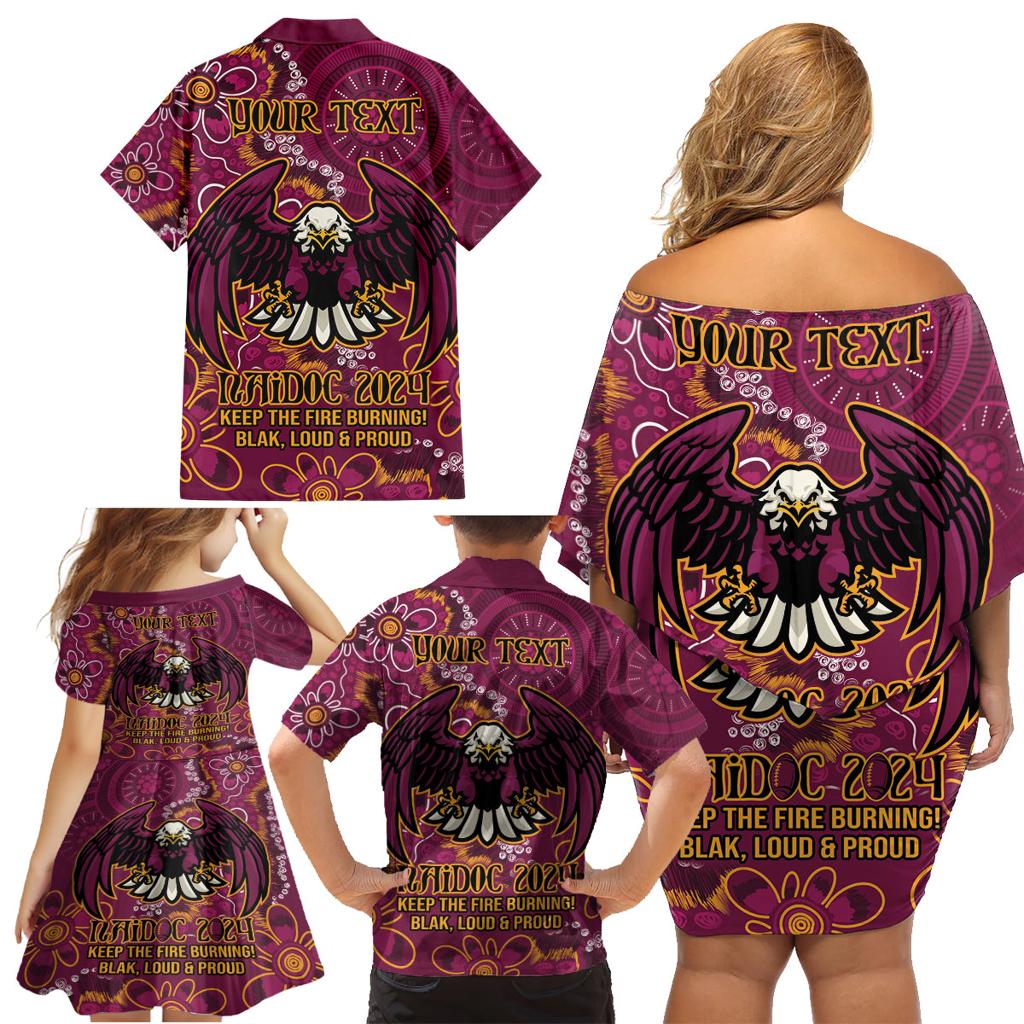 Personalised Sea Eagles NAIDOC Week 2024 Family Matching Off Shoulder Short Dress and Hawaiian Shirt Aboriginal Fire Burning Sparks