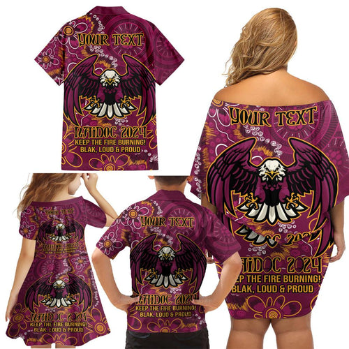 Personalised Sea Eagles NAIDOC Week 2024 Family Matching Off Shoulder Short Dress and Hawaiian Shirt Aboriginal Fire Burning Sparks