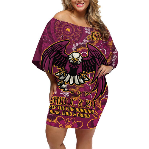 Personalised Sea Eagles NAIDOC Week 2024 Family Matching Off Shoulder Short Dress and Hawaiian Shirt Aboriginal Fire Burning Sparks