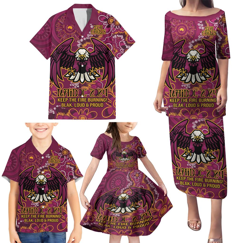 Personalised Sea Eagles NAIDOC Week 2024 Family Matching Puletasi and Hawaiian Shirt Aboriginal Fire Burning Sparks