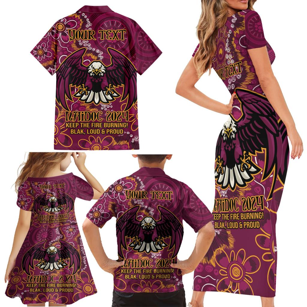 Personalised Sea Eagles NAIDOC Week 2024 Family Matching Short Sleeve Bodycon Dress and Hawaiian Shirt Aboriginal Fire Burning Sparks