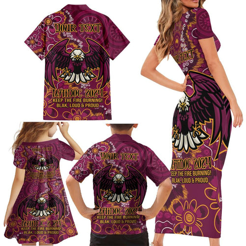 Personalised Sea Eagles NAIDOC Week 2024 Family Matching Short Sleeve Bodycon Dress and Hawaiian Shirt Aboriginal Fire Burning Sparks