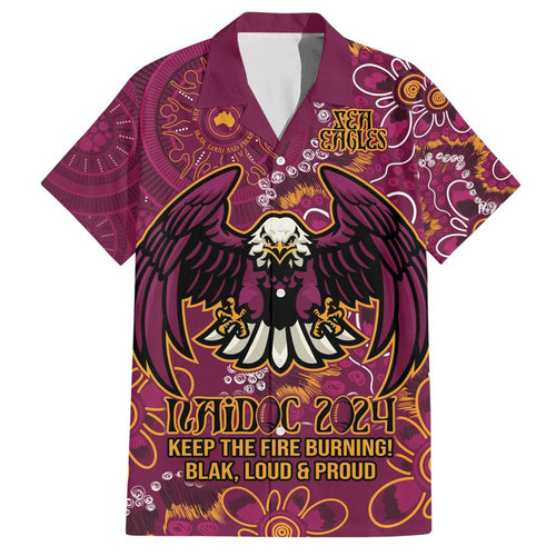 Personalised Sea Eagles NAIDOC Week 2024 Family Matching Short Sleeve Bodycon Dress and Hawaiian Shirt Aboriginal Fire Burning Sparks