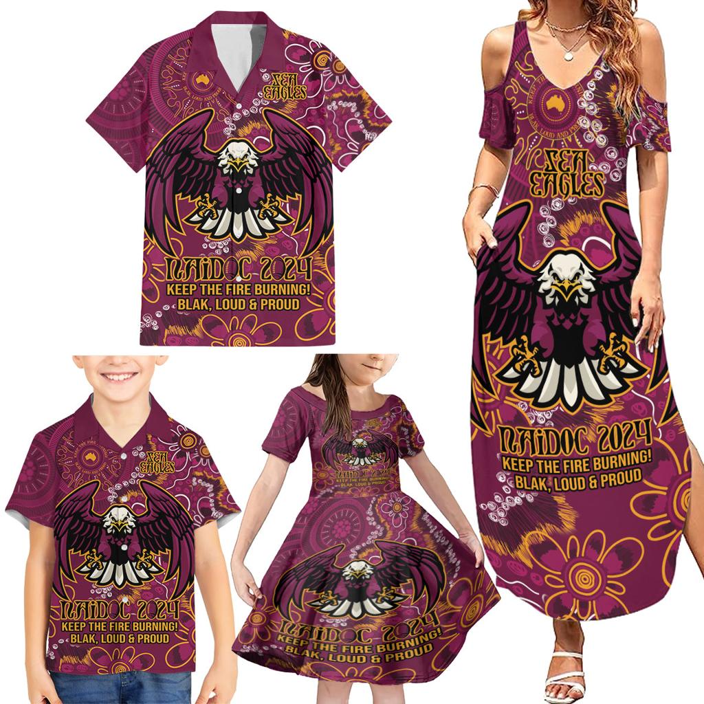 Personalised Sea Eagles NAIDOC Week 2024 Family Matching Summer Maxi Dress and Hawaiian Shirt Aboriginal Fire Burning Sparks