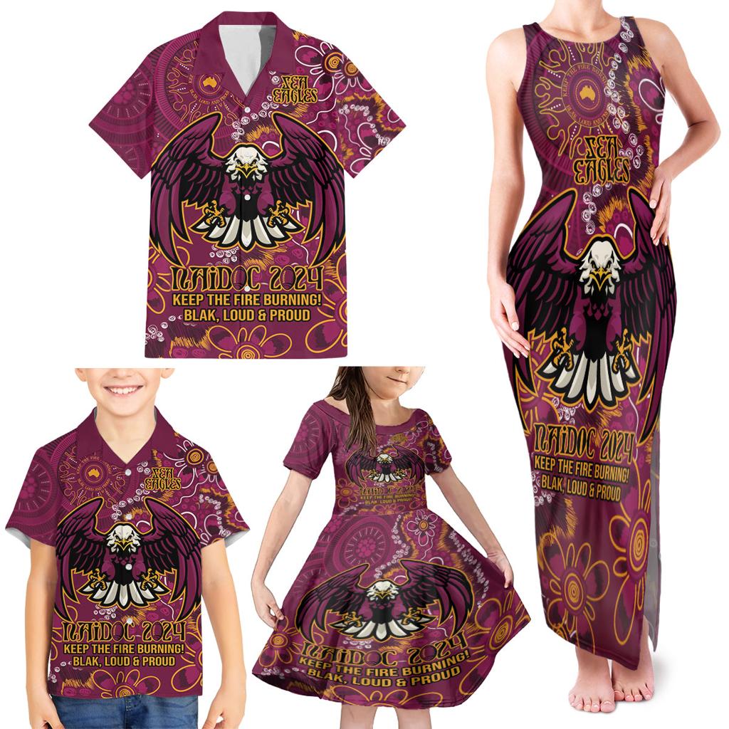 Personalised Sea Eagles NAIDOC Week 2024 Family Matching Tank Maxi Dress and Hawaiian Shirt Aboriginal Fire Burning Sparks