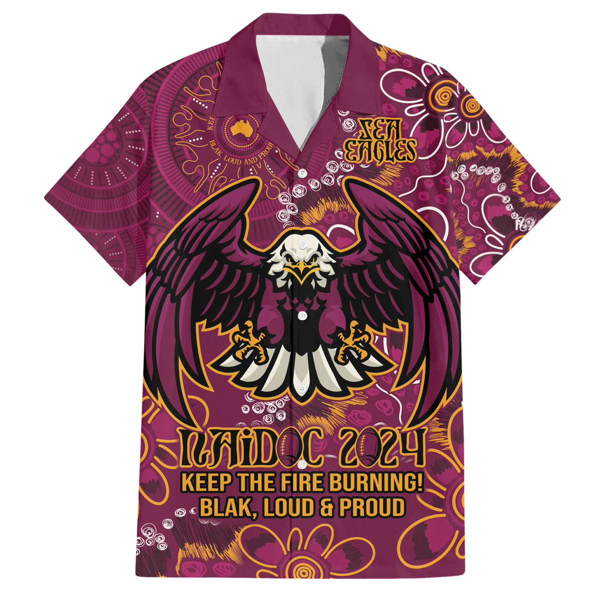 Personalised Sea Eagles NAIDOC Week 2024 Hawaiian Shirt Aboriginal Fire Burning Sparks