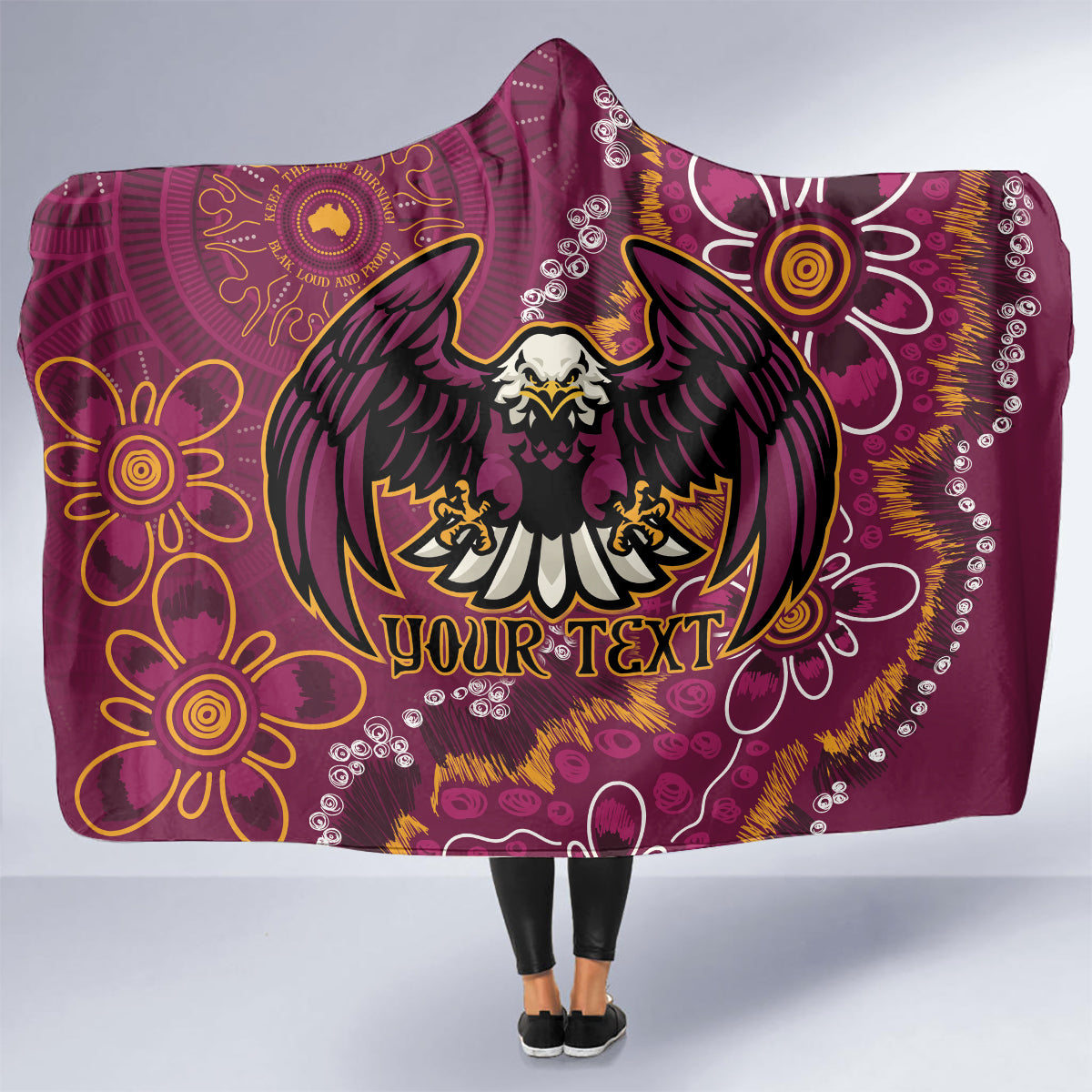 Personalised Sea Eagles NAIDOC Week 2024 Hooded Blanket Aboriginal Fire Burning Sparks
