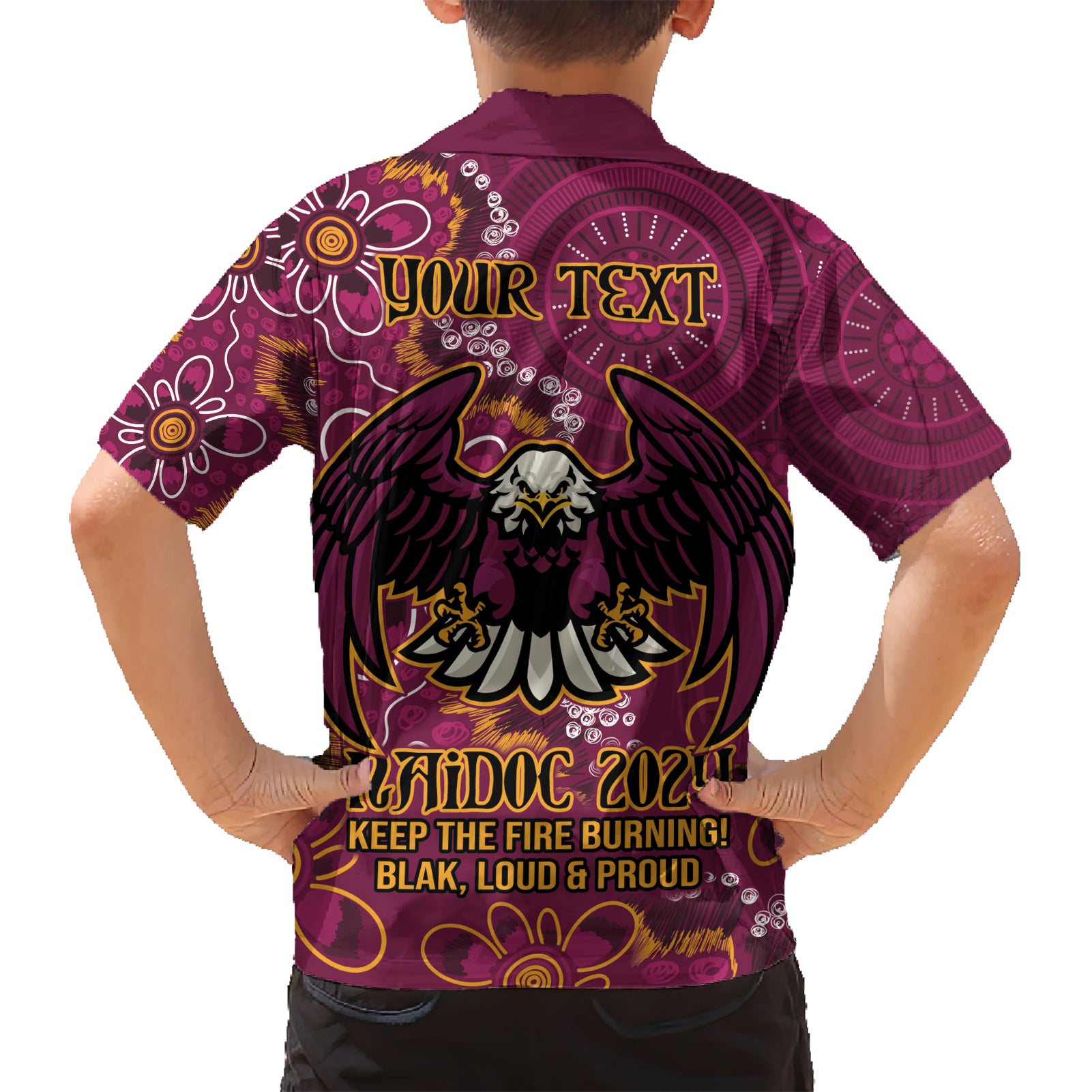 Personalised Sea Eagles NAIDOC Week 2024 Kid Hawaiian Shirt Aboriginal Fire Burning Sparks