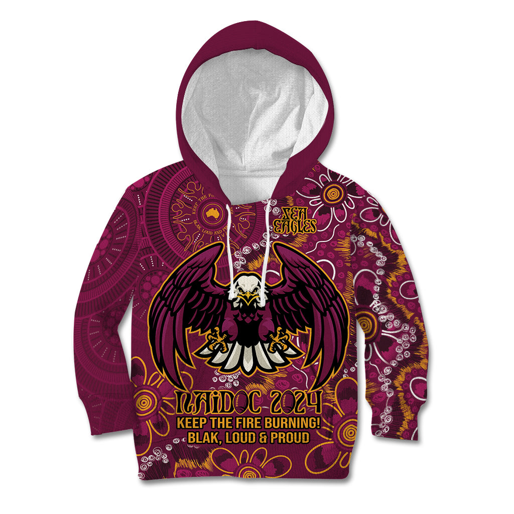 Personalised Sea Eagles NAIDOC Week 2024 Kid Hoodie Aboriginal Fire Burning Sparks