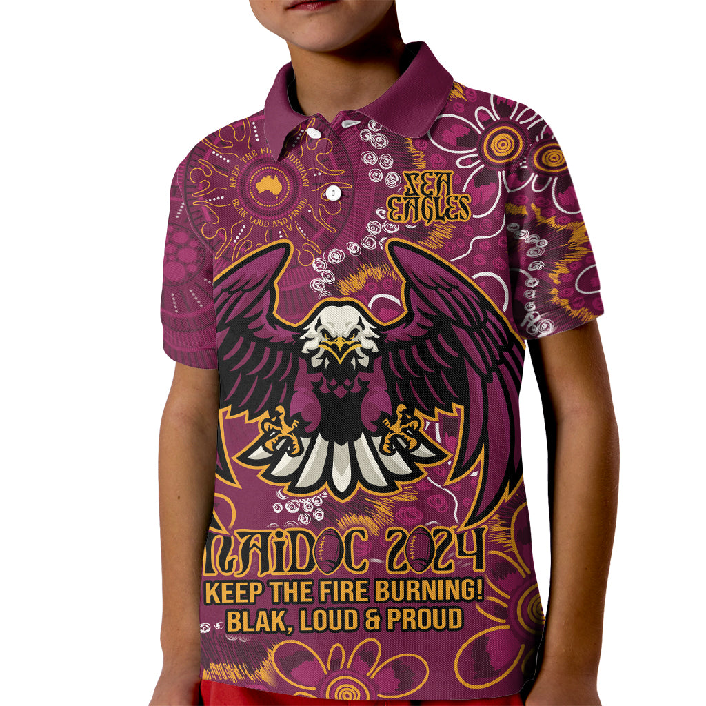 Personalised Sea Eagles NAIDOC Week 2024 Kid Polo Shirt Aboriginal Fire Burning Sparks