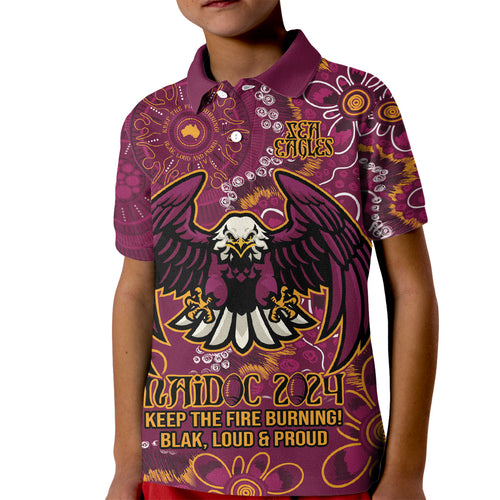 Personalised Sea Eagles NAIDOC Week 2024 Kid Polo Shirt Aboriginal Fire Burning Sparks