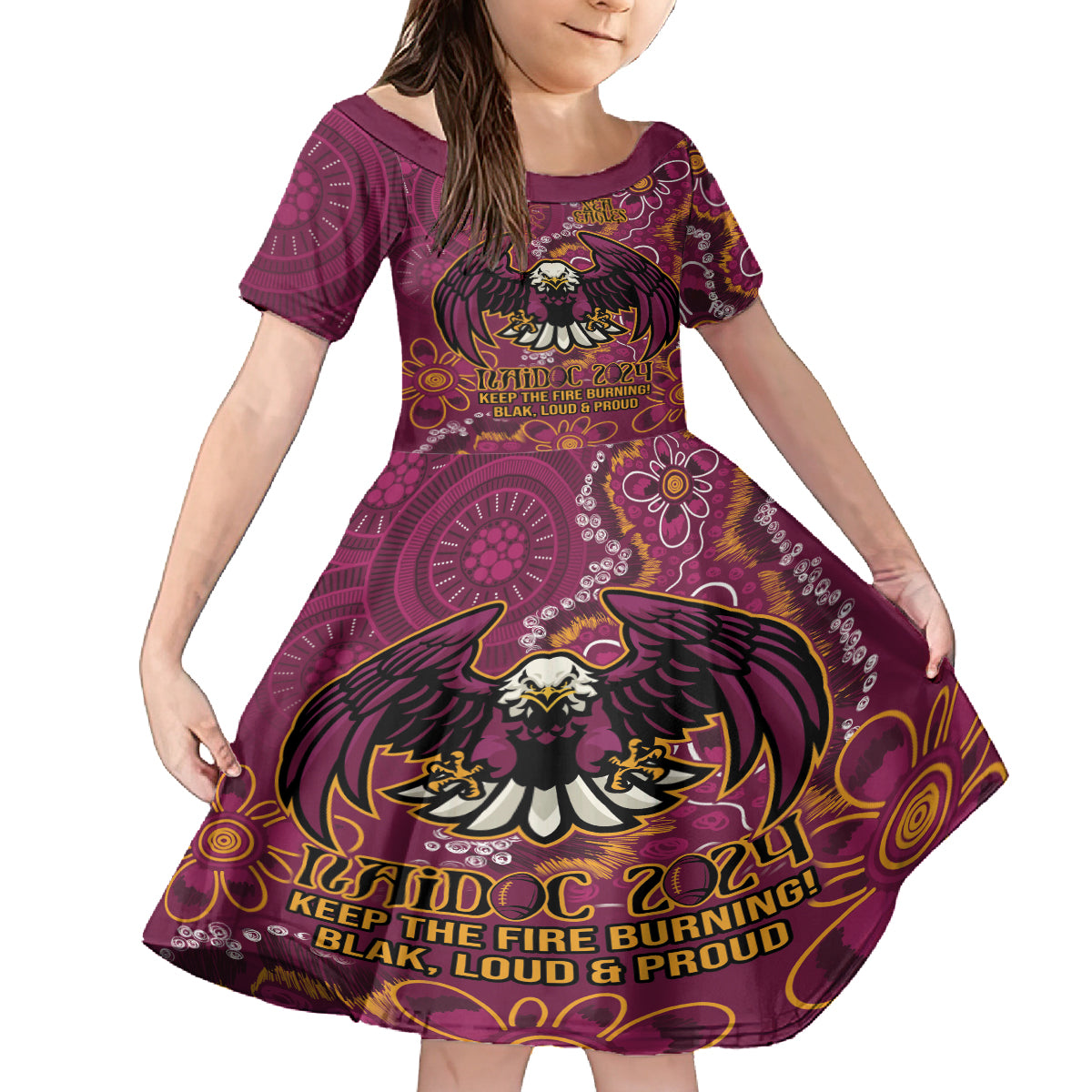 Personalised Sea Eagles NAIDOC Week 2024 Kid Short Sleeve Dress Aboriginal Fire Burning Sparks