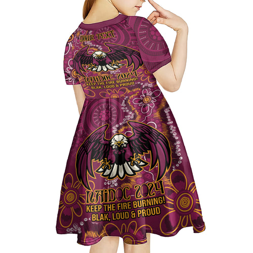 Personalised Sea Eagles NAIDOC Week 2024 Kid Short Sleeve Dress Aboriginal Fire Burning Sparks