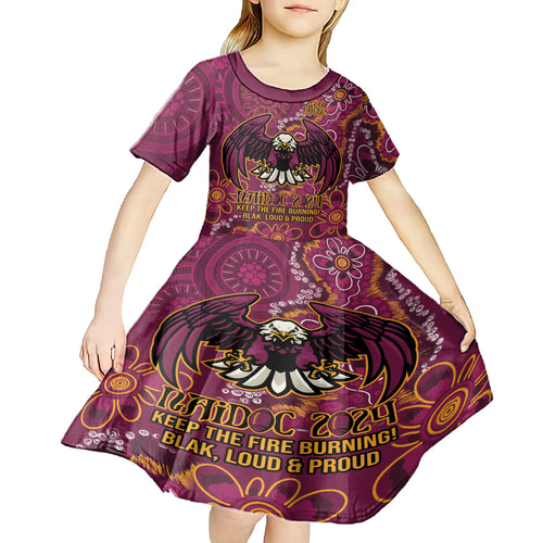 Personalised Sea Eagles NAIDOC Week 2024 Kid Short Sleeve Dress Aboriginal Fire Burning Sparks