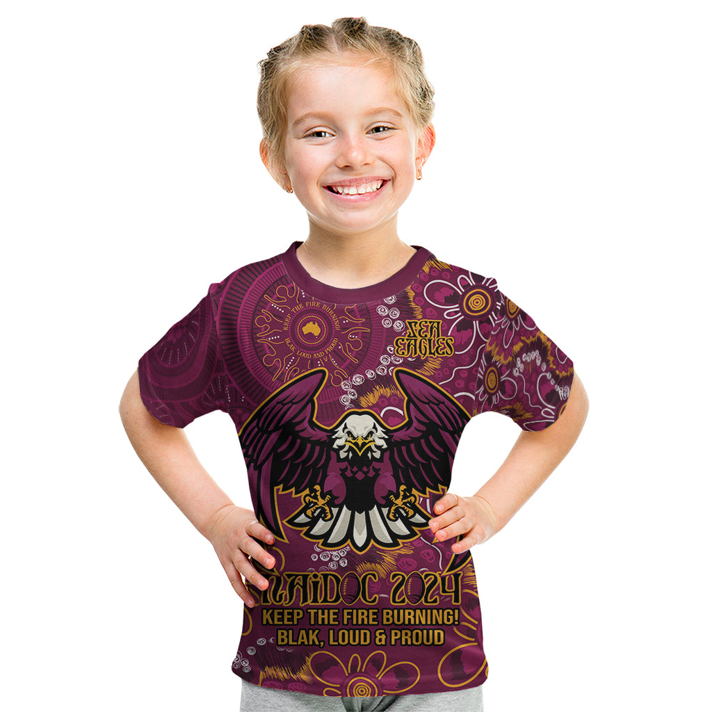 Personalised Sea Eagles NAIDOC Week 2024 Kid T Shirt Aboriginal Fire Burning Sparks