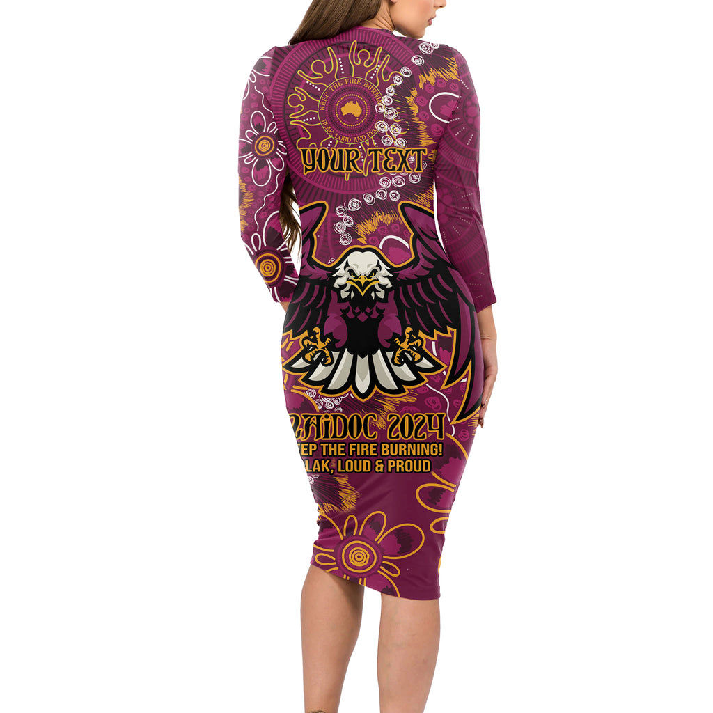 Personalised Sea Eagles NAIDOC Week 2024 Long Sleeve Bodycon Dress Aboriginal Fire Burning Sparks
