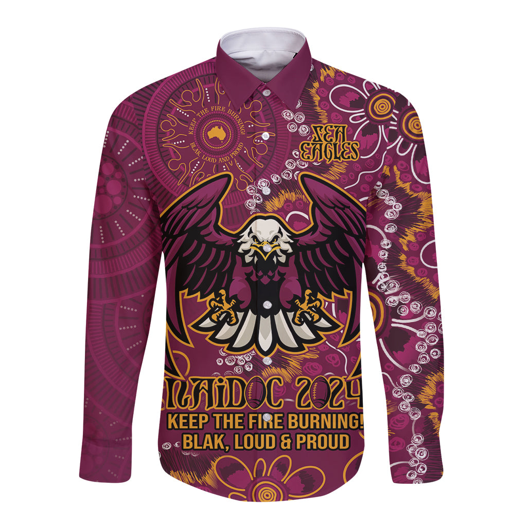 Personalised Sea Eagles NAIDOC Week 2024 Long Sleeve Button Shirt Aboriginal Fire Burning Sparks