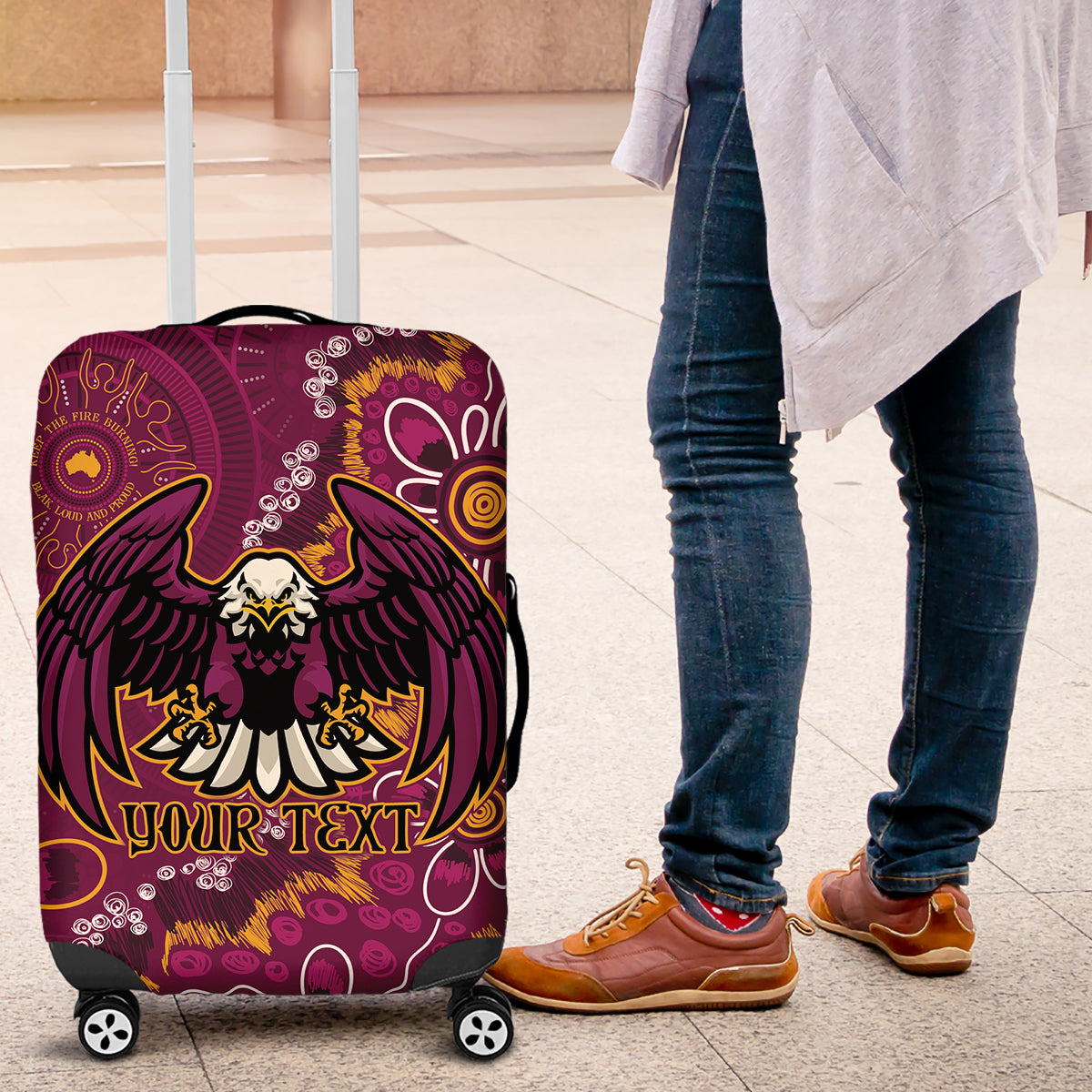 Personalised Sea Eagles NAIDOC Week 2024 Luggage Cover Aboriginal Fire Burning Sparks