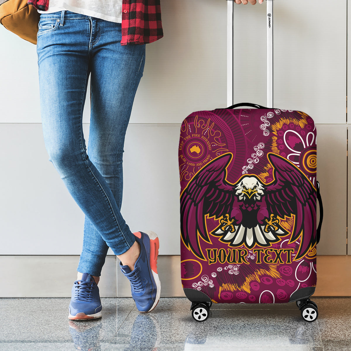 Personalised Sea Eagles NAIDOC Week 2024 Luggage Cover Aboriginal Fire Burning Sparks