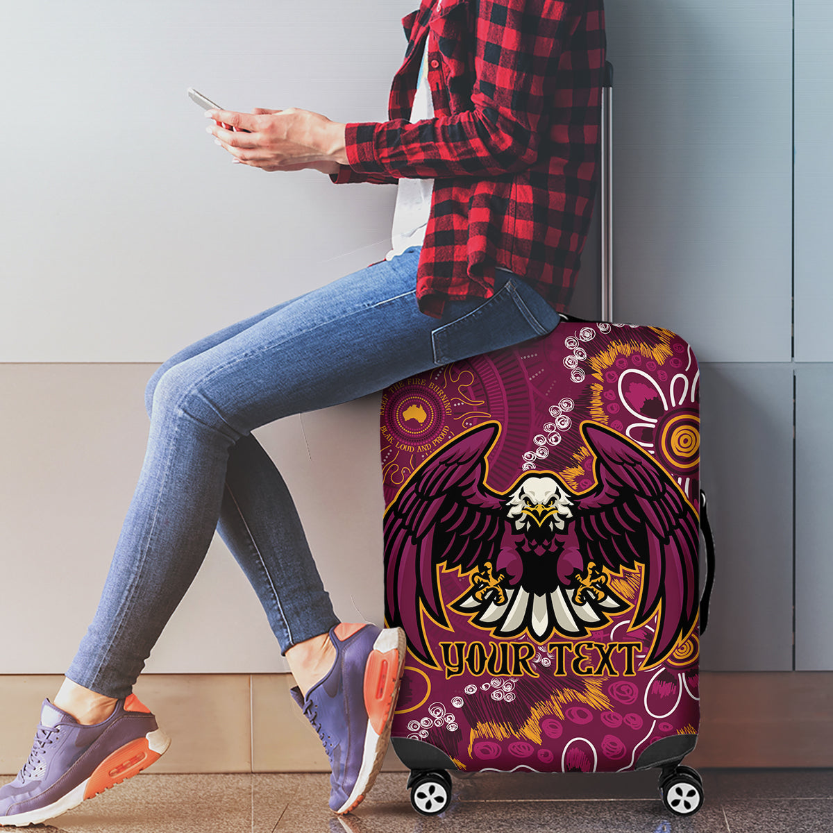 Personalised Sea Eagles NAIDOC Week 2024 Luggage Cover Aboriginal Fire Burning Sparks