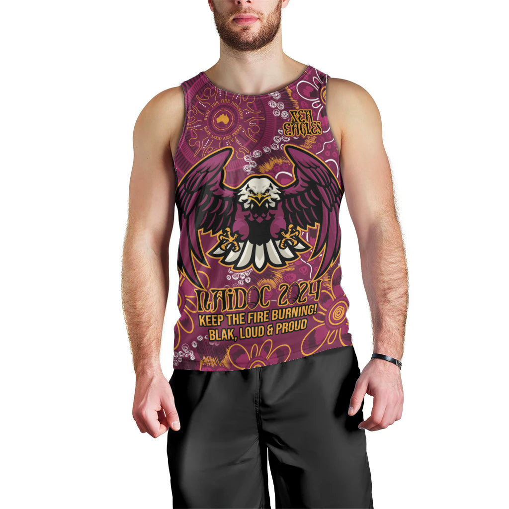 Personalised Sea Eagles NAIDOC Week 2024 Men Tank Top Aboriginal Fire Burning Sparks