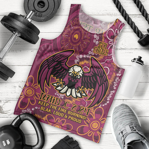 Personalised Sea Eagles NAIDOC Week 2024 Men Tank Top Aboriginal Fire Burning Sparks