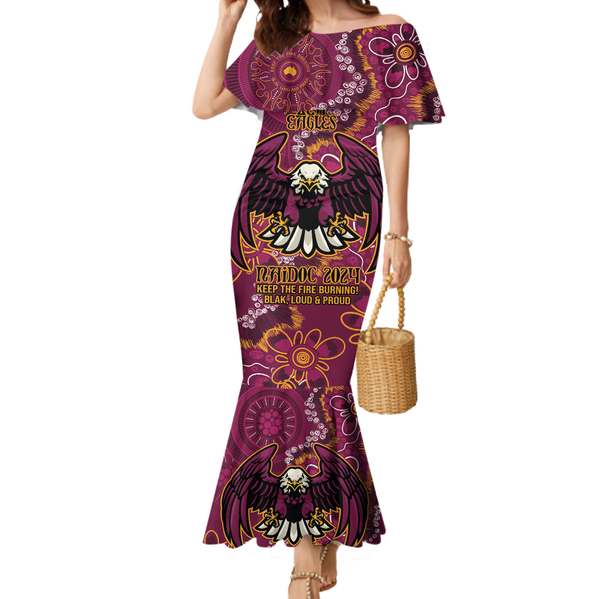 Personalised Sea Eagles NAIDOC Week 2024 Mermaid Dress Aboriginal Fire Burning Sparks