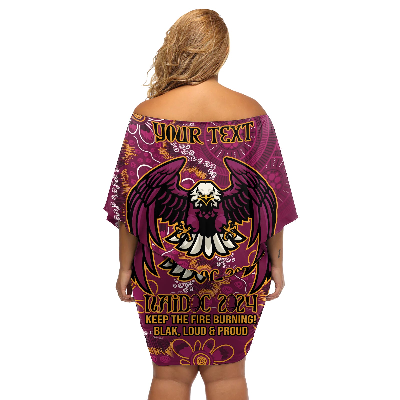 Personalised Sea Eagles NAIDOC Week 2024 Off Shoulder Short Dress Aboriginal Fire Burning Sparks