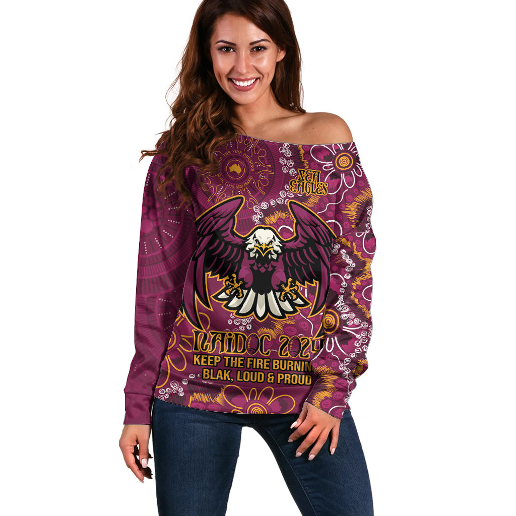 Personalised Sea Eagles NAIDOC Week 2024 Off Shoulder Sweater Aboriginal Fire Burning Sparks