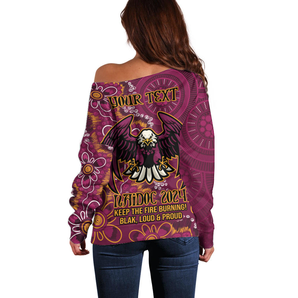 Personalised Sea Eagles NAIDOC Week 2024 Off Shoulder Sweater Aboriginal Fire Burning Sparks
