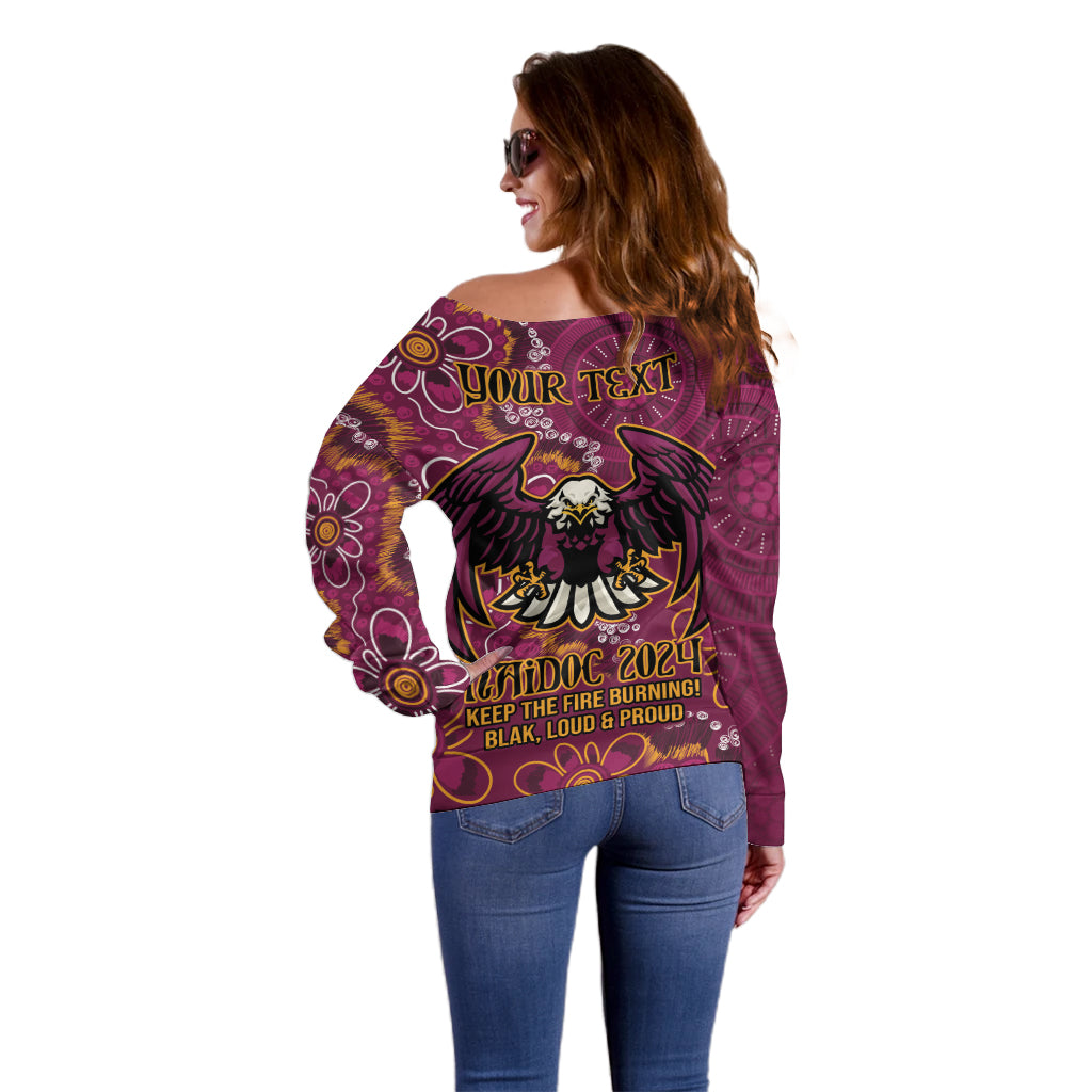 Personalised Sea Eagles NAIDOC Week 2024 Off Shoulder Sweater Aboriginal Fire Burning Sparks