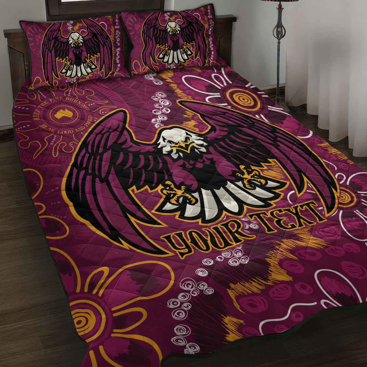 Personalised Sea Eagles NAIDOC Week 2024 Quilt Bed Set Aboriginal Fire Burning Sparks