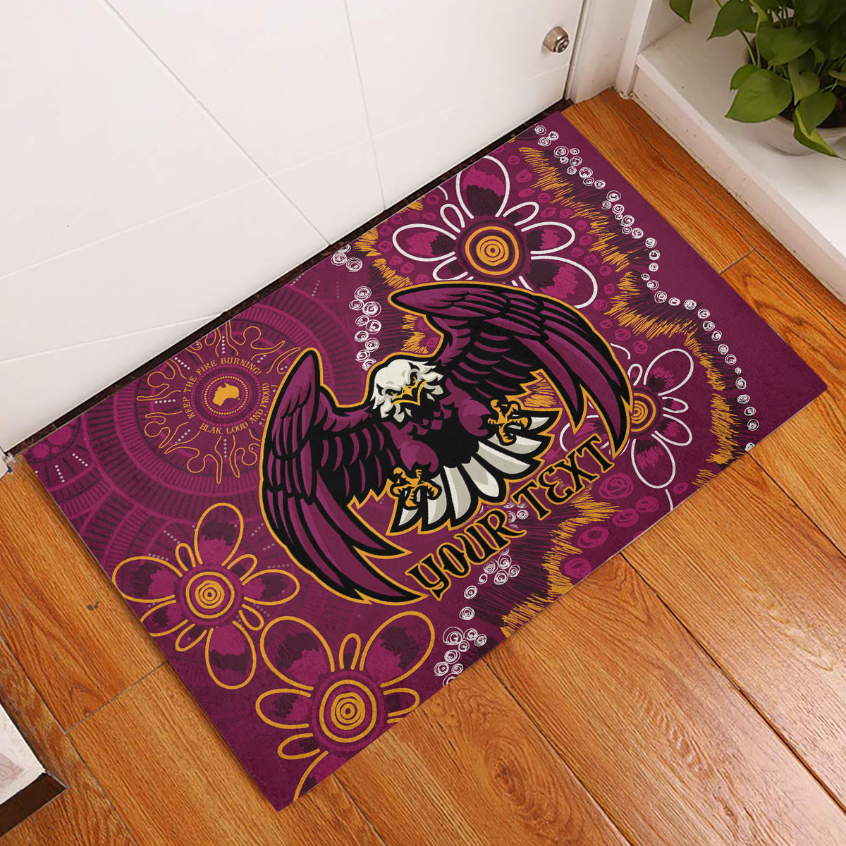 Personalised Sea Eagles NAIDOC Week 2024 Rubber Doormat Aboriginal Fire Burning Sparks