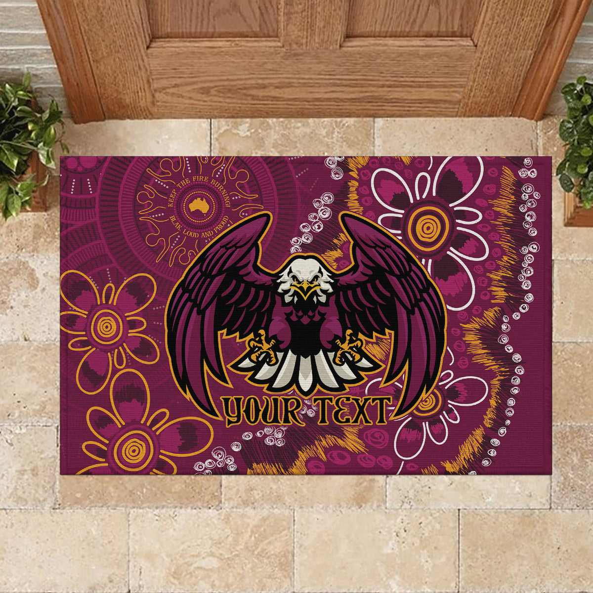 Personalised Sea Eagles NAIDOC Week 2024 Rubber Doormat Aboriginal Fire Burning Sparks