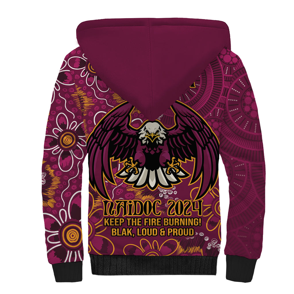 Personalised Sea Eagles NAIDOC Week 2024 Sherpa Hoodie Aboriginal Fire Burning Sparks