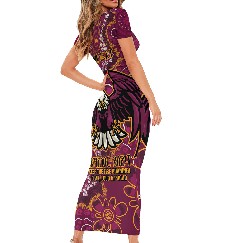 Personalised Sea Eagles NAIDOC Week 2024 Short Sleeve Bodycon Dress Aboriginal Fire Burning Sparks