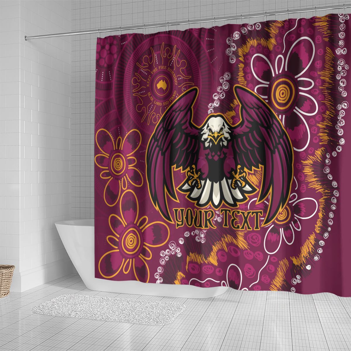 Personalised Sea Eagles NAIDOC Week 2024 Shower Curtain Aboriginal Fire Burning Sparks