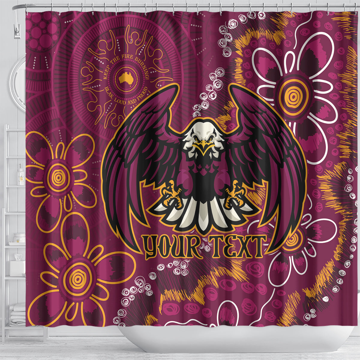 Personalised Sea Eagles NAIDOC Week 2024 Shower Curtain Aboriginal Fire Burning Sparks