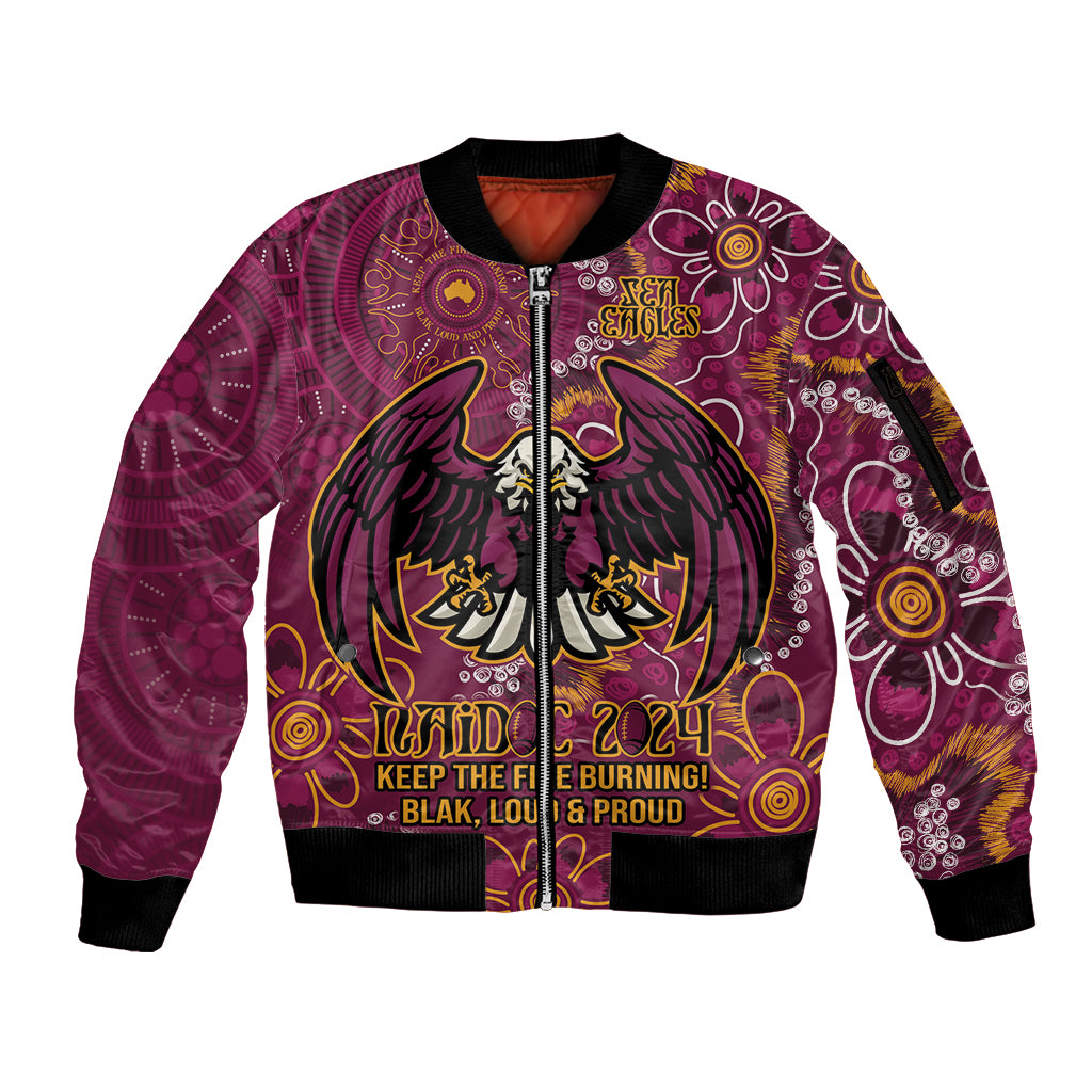 Personalised Sea Eagles NAIDOC Week 2024 Sleeve Zip Bomber Jacket Aboriginal Fire Burning Sparks