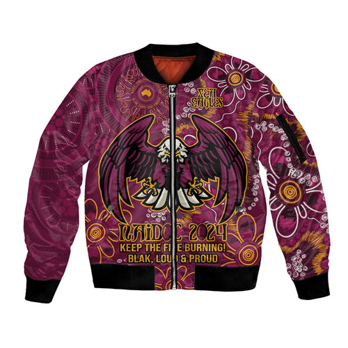 Personalised Sea Eagles NAIDOC Week 2024 Sleeve Zip Bomber Jacket Aboriginal Fire Burning Sparks