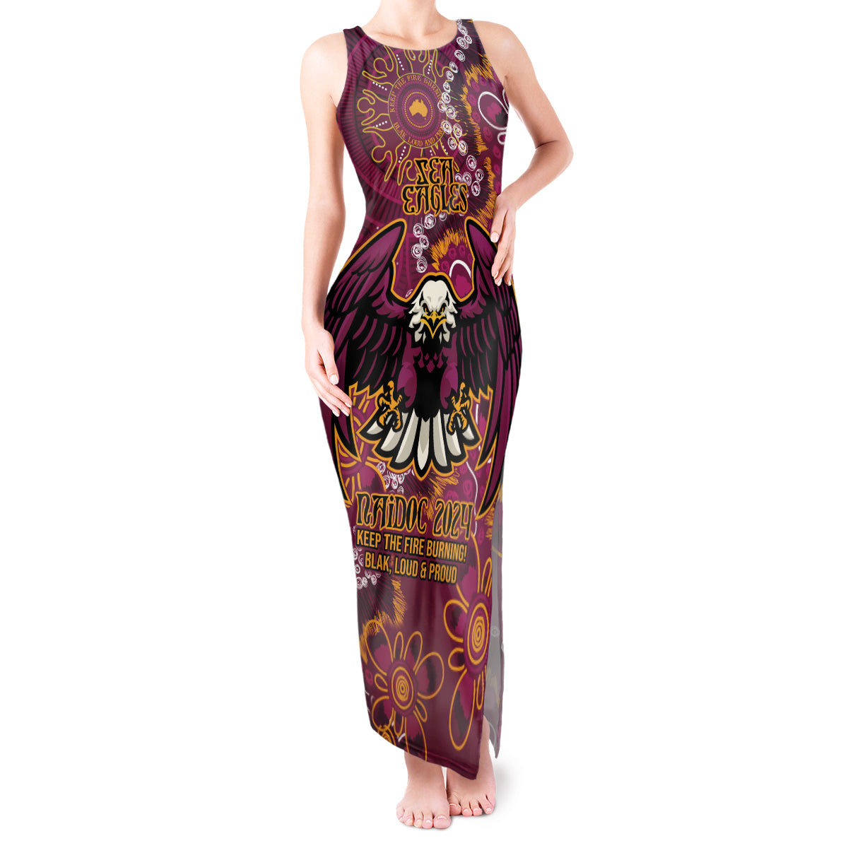 Personalised Sea Eagles NAIDOC Week 2024 Tank Maxi Dress Aboriginal Fire Burning Sparks