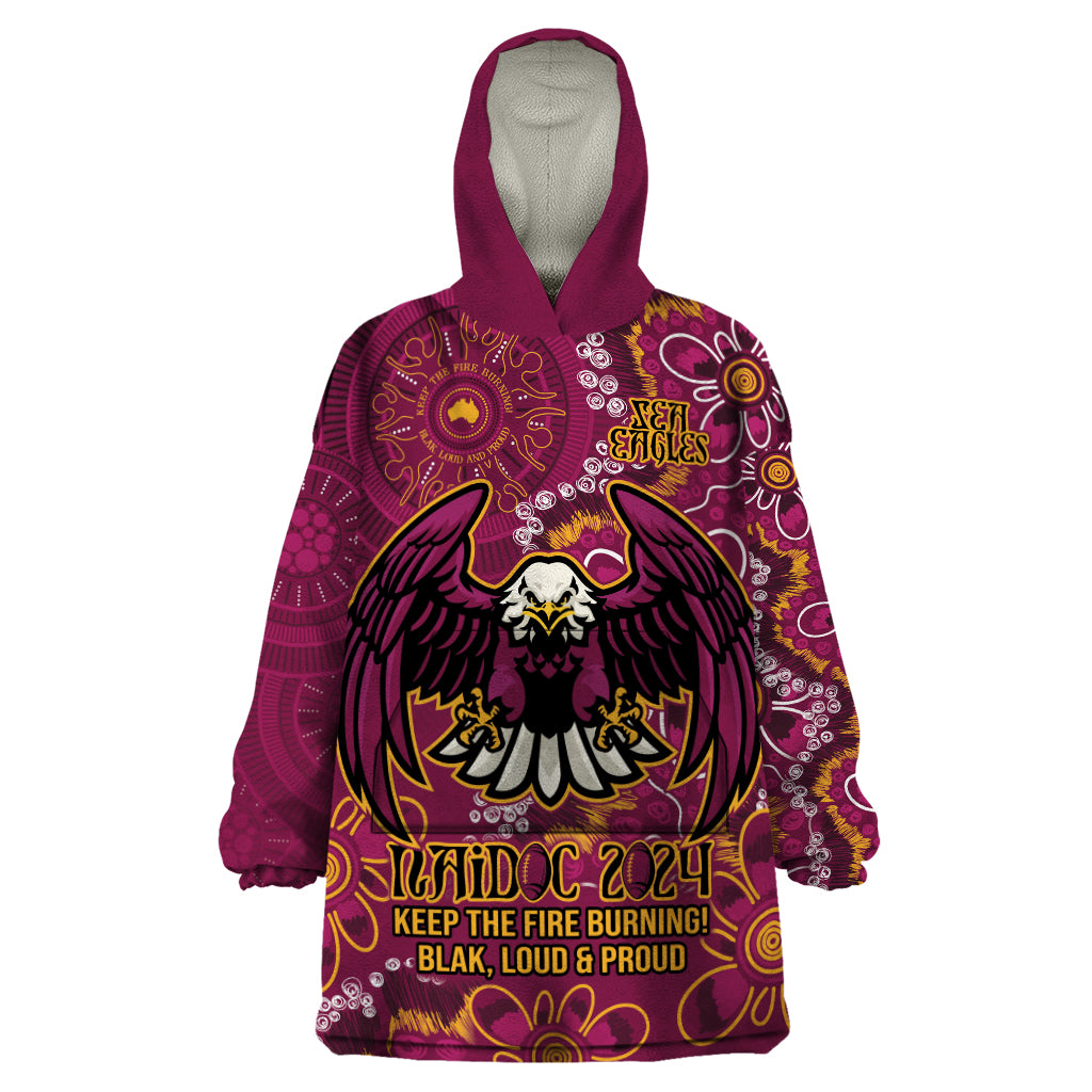Personalised Sea Eagles NAIDOC Week 2024 Wearable Blanket Hoodie Aboriginal Fire Burning Sparks