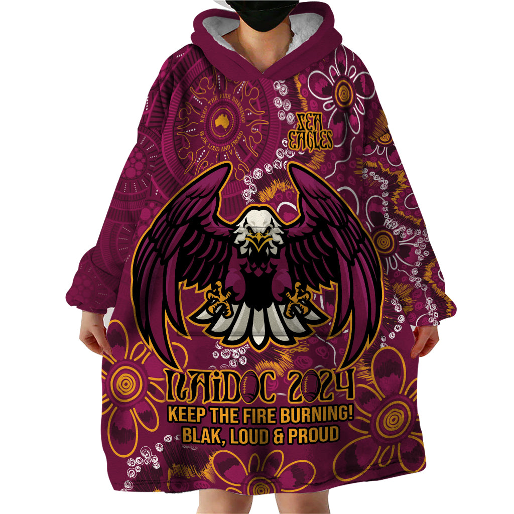 Personalised Sea Eagles NAIDOC Week 2024 Wearable Blanket Hoodie Aboriginal Fire Burning Sparks
