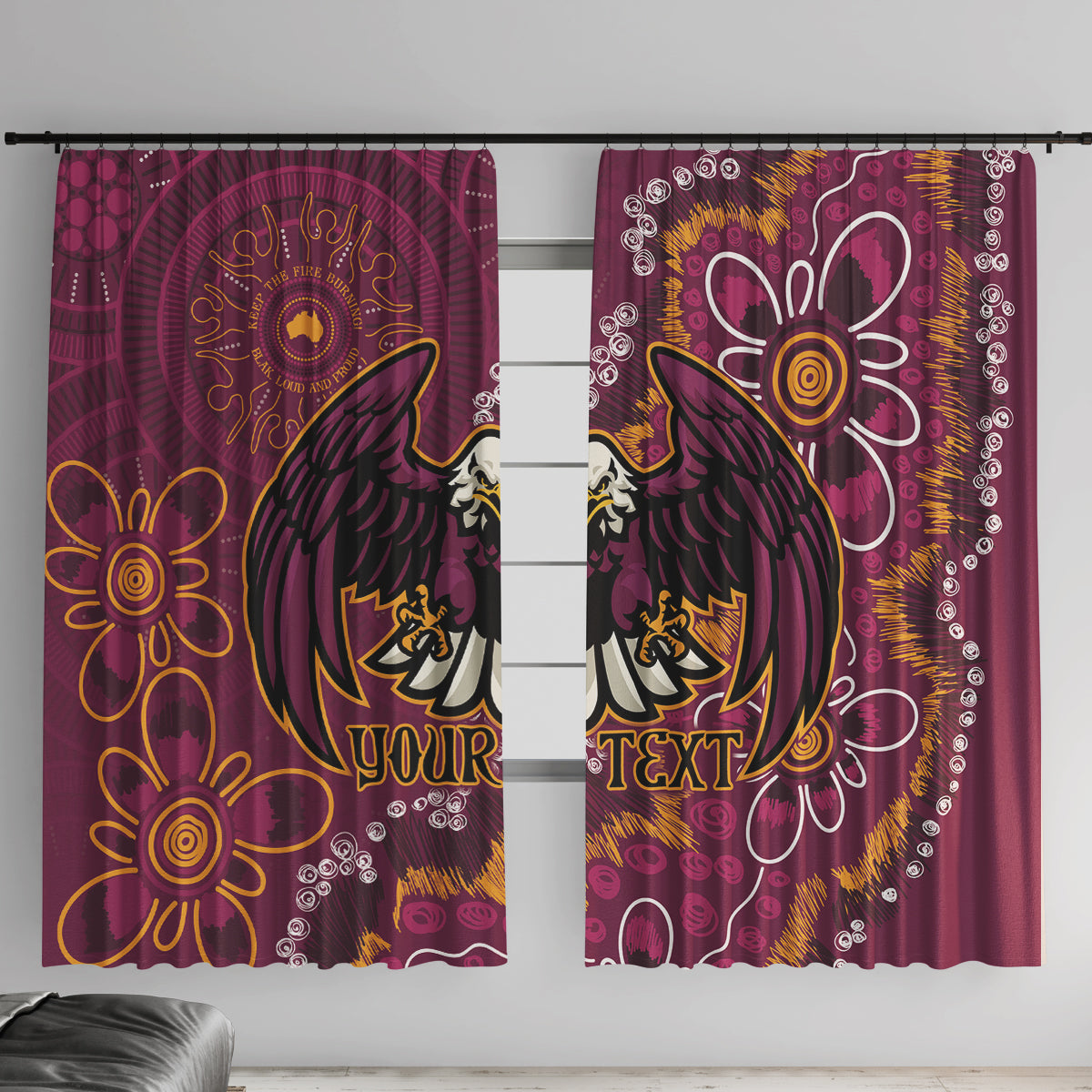Personalised Sea Eagles NAIDOC Week 2024 Window Curtain Aboriginal Fire Burning Sparks