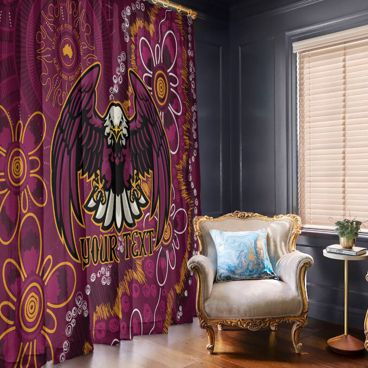 Personalised Sea Eagles NAIDOC Week 2024 Window Curtain Aboriginal Fire Burning Sparks