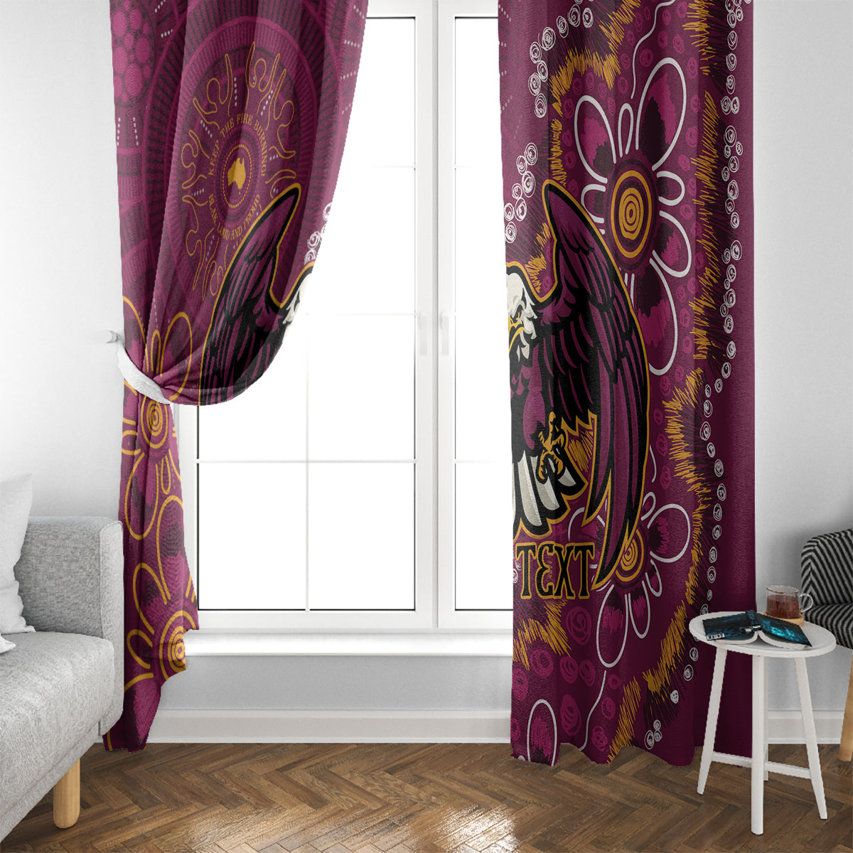Personalised Sea Eagles NAIDOC Week 2024 Window Curtain Aboriginal Fire Burning Sparks